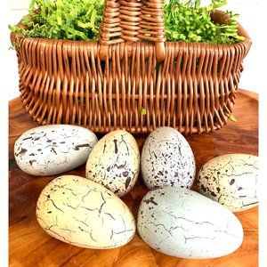 Solid Wood Painted Crafted Eggs Yellow/Blueish-Green/ Set of 6